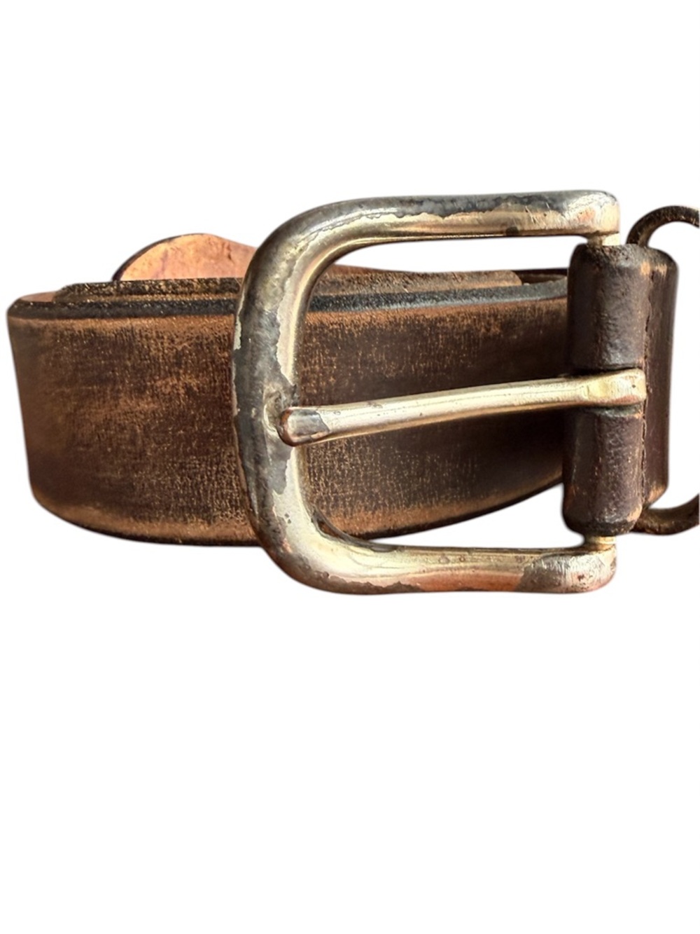 Fossil Distressed Brown Leather Belt with Aged Silver Buckle
